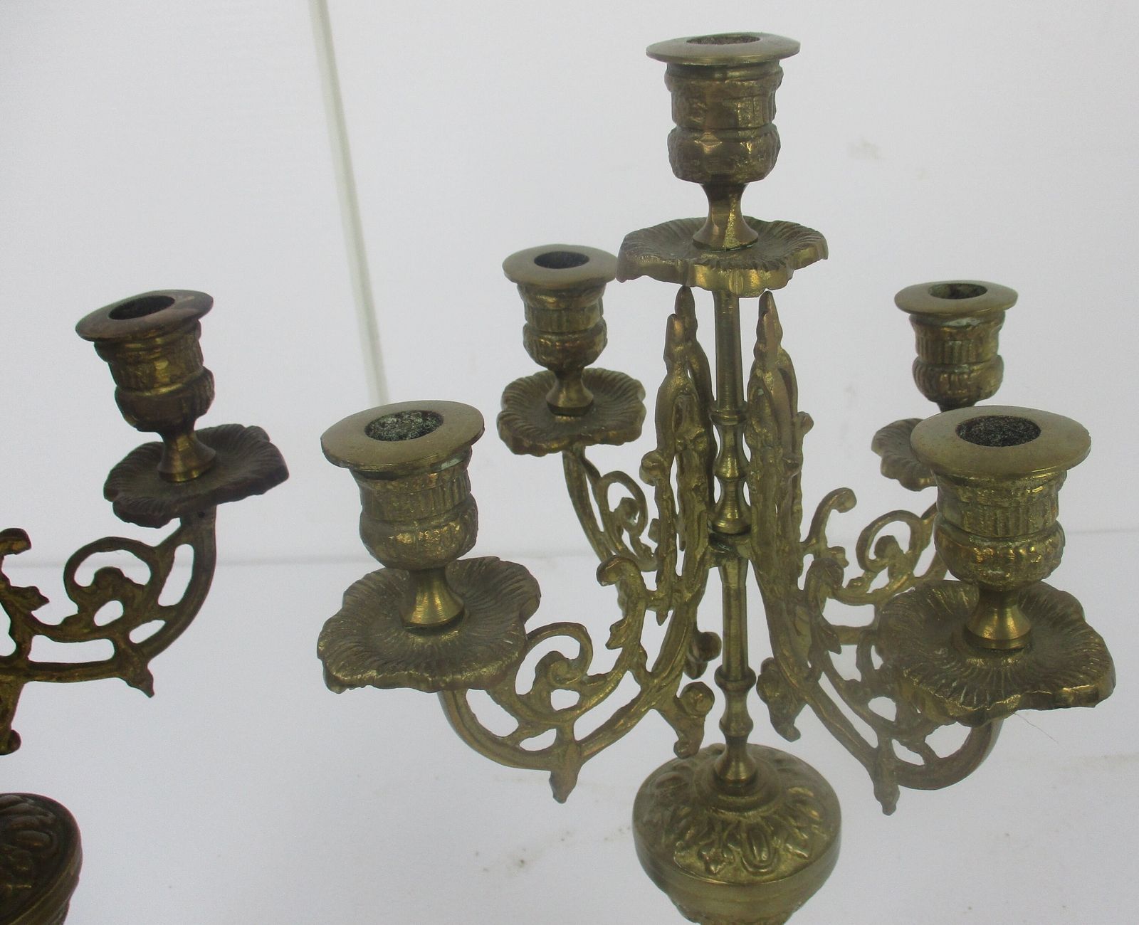 Pair Couple Antique  Gorgeous Brass Ornate Embossed 5 Arm Candle Holder Sticks C photo furniture
