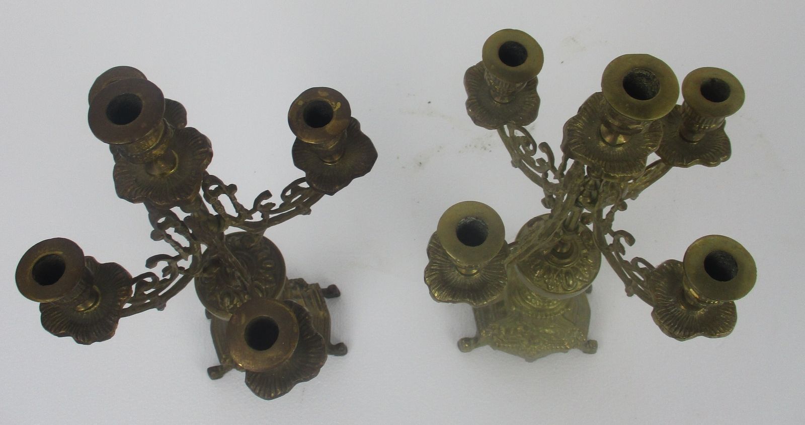 Pair Couple Antique  Gorgeous Brass Ornate Embossed 5 Arm Candle Holder Sticks C photo Home Decor