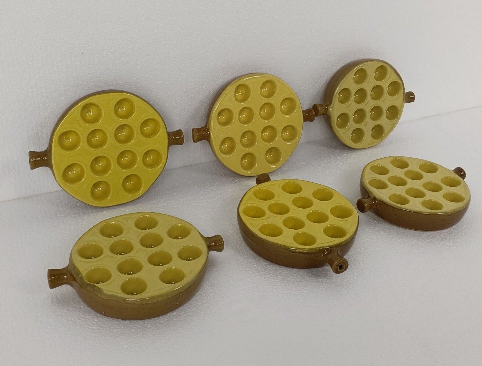 Set Of 6 French Escargots Snail Plates Dishes Terra Cotta Yellow Stylish Two Han photo furniture