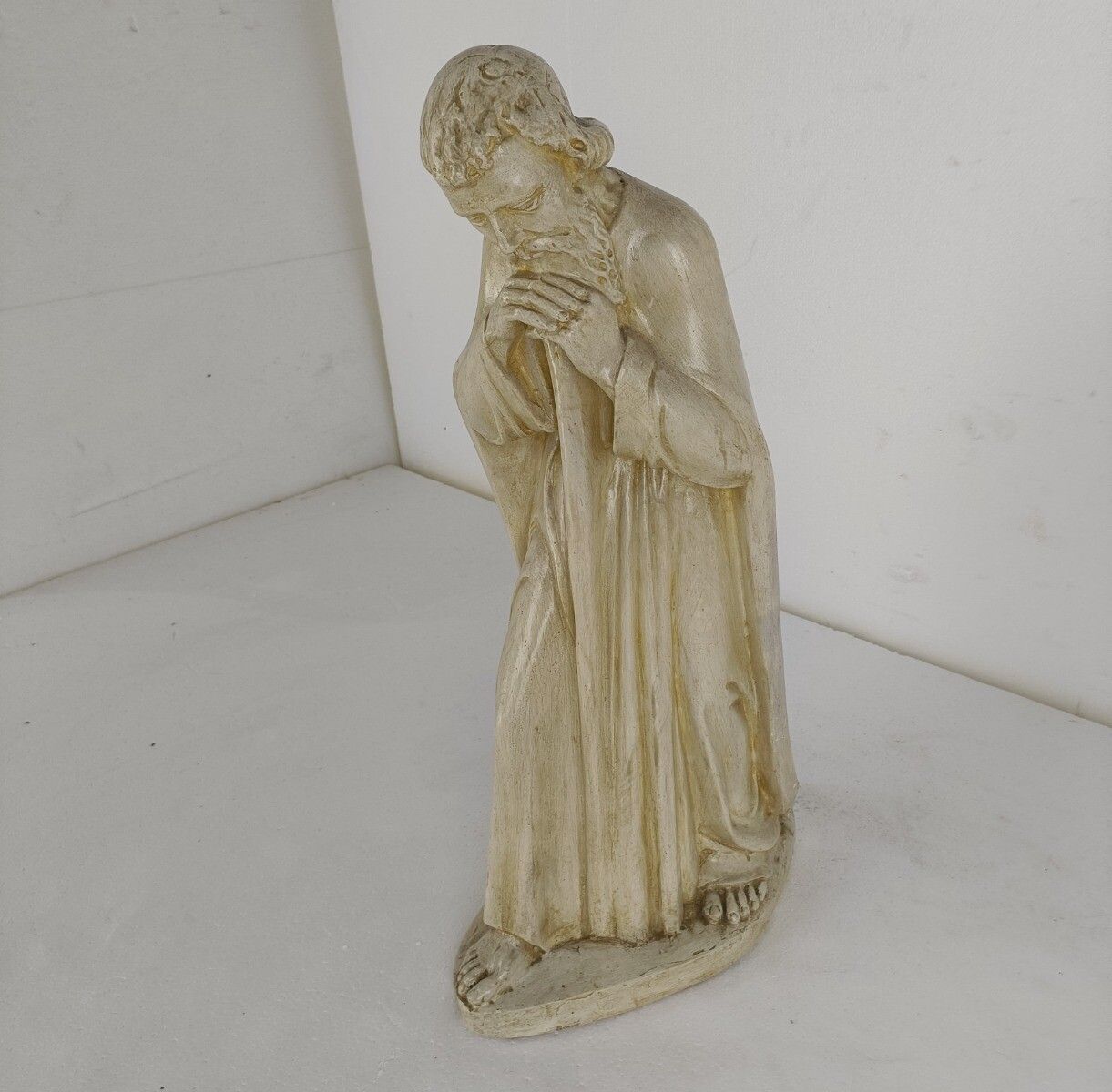 Statue Saint Praying Plaster Large Church Vintage Kneeling Xl photo vinterior