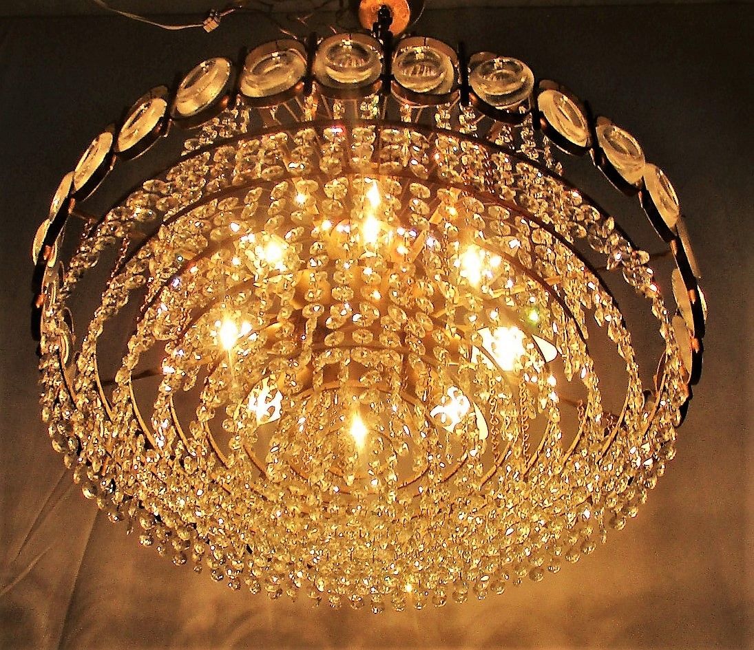 Palwa Chandelier 8 Tier  Gold Plated Swarovski Crystal Prisms 1960s Germany Htf photo furniture