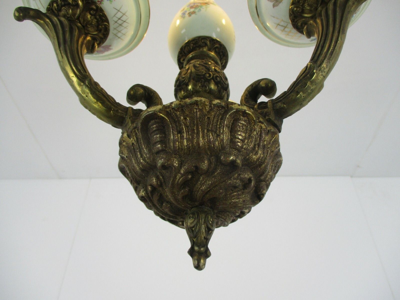 Small Chandelier Ceramic Bronze 3 Lights Arms Italian Style Hollywood Regency photo Lighting