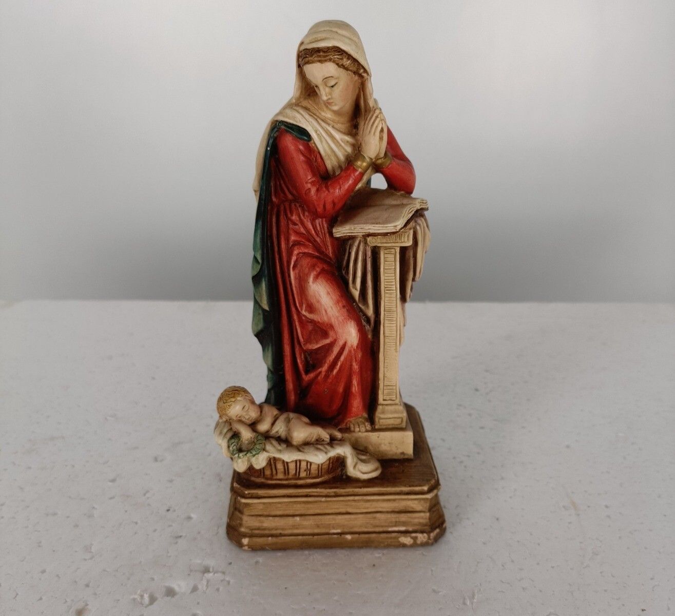 Gorgeous Statue Polychrome Resin Our Lady Madonna Mary Reading Bible With Infant photo furniture