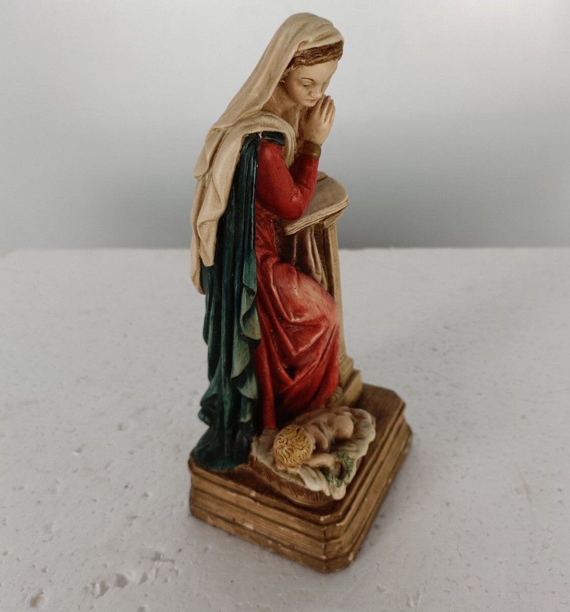 Gorgeous Statue Polychrome Resin Our Lady Madonna Mary Reading Bible With Infant photo Art