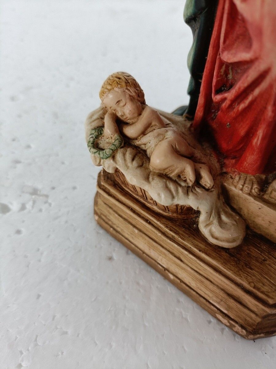 Gorgeous Statue Polychrome Resin Our Lady Madonna Mary Reading Bible With Infant photo 65.0