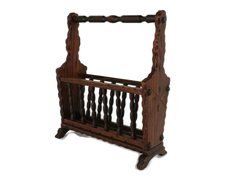 Vintage Spanish Wooden Magazine Newspaper Rack Holder Barn Country Style  Hand C