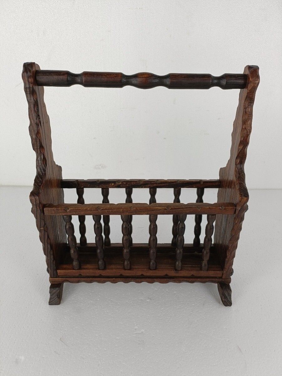 Vintage Spanish Wooden Magazine Newspaper Rack Holder Barn Country Style  Hand C photo Home Decor