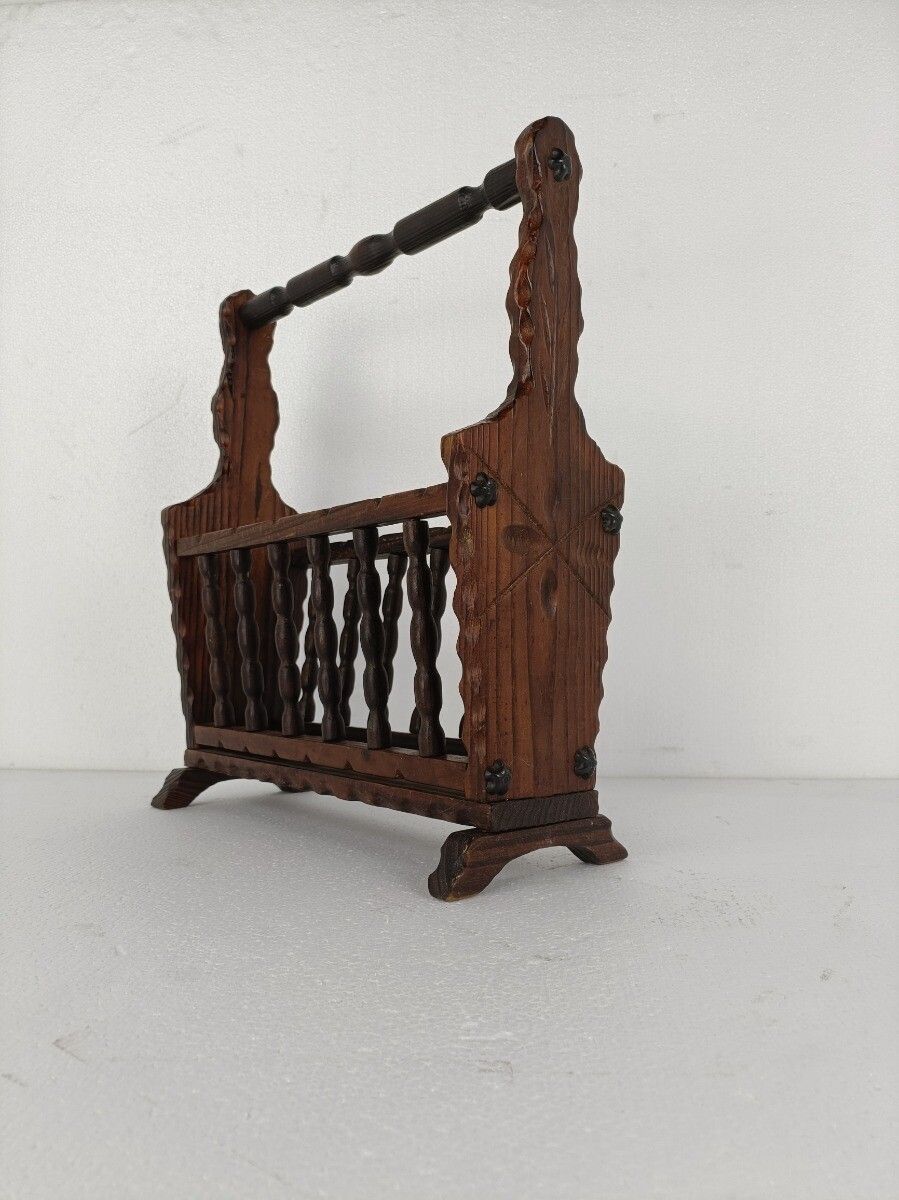 Vintage Spanish Wooden Magazine Newspaper Rack Holder Barn Country Style  Hand C photo 141.0