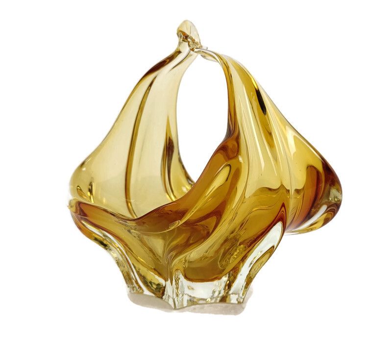 Art Glass Centerpiece Bowl Fruit Dish Murano Italy Amber Brown Small Gorgeous