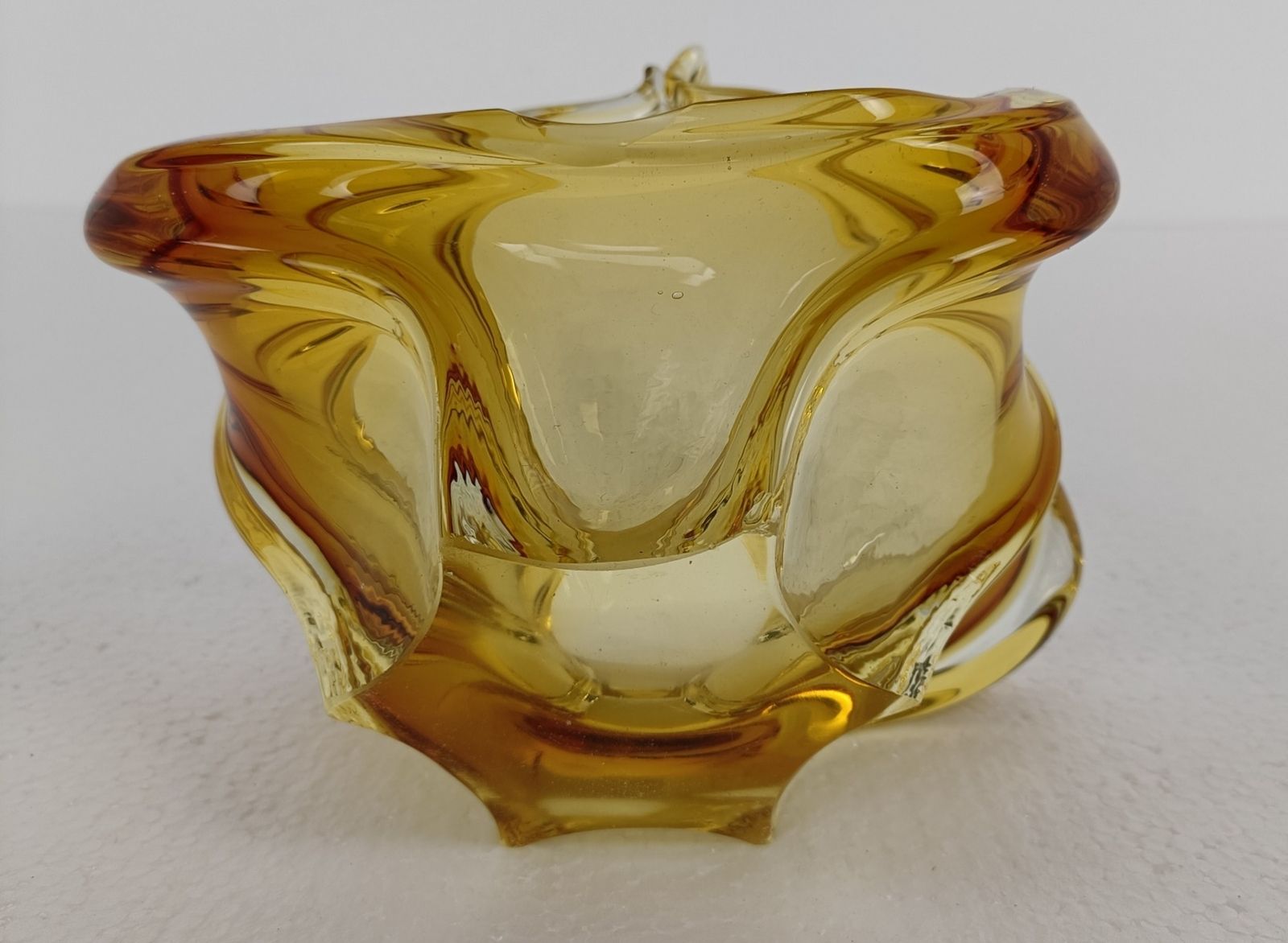 Art Glass Centerpiece Bowl Fruit Dish Murano Italy Amber Brown Small Gorgeous photo buy