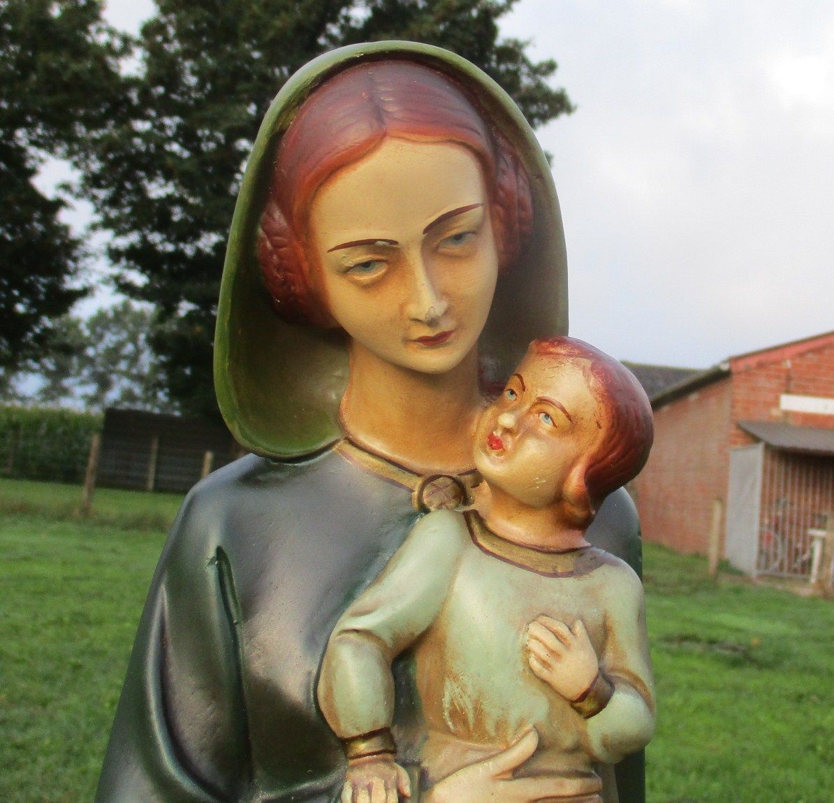 L Polychrome Virgin Mary Our Lady Of Flanders Madonna Infant Plaster Statue  21" photo Art