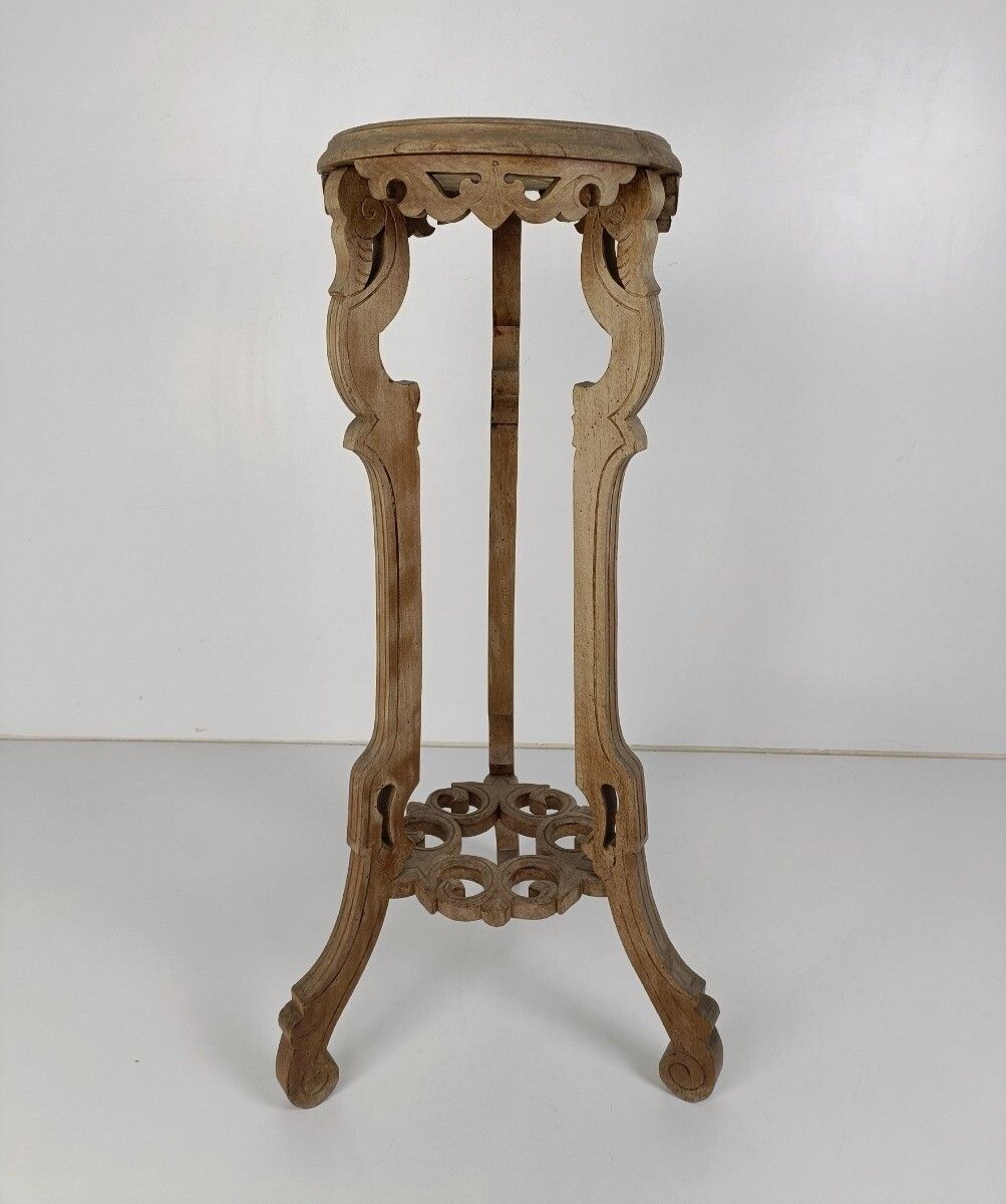 Sandblasted  Carved Wood Two Tier Pedestal Ornate Antique Plant Bonsai Table Sta photo for sale