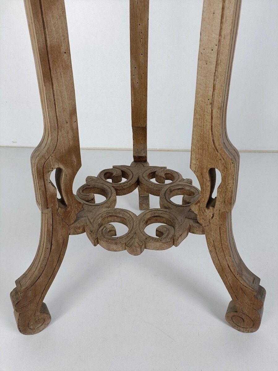Sandblasted  Carved Wood Two Tier Pedestal Ornate Antique Plant Bonsai Table Sta photo Home Decor