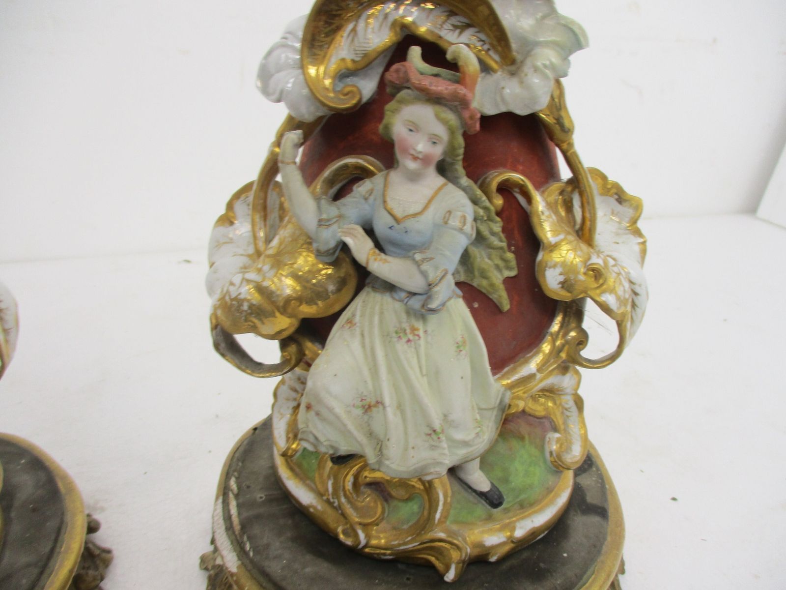 Stunning Pair Large Antique Vieux Paris Porcelain Flair Cornet Vases Porcelain F photo for sale