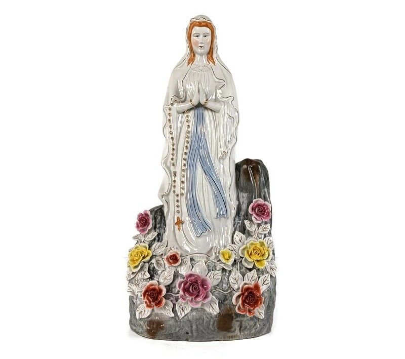 Vintage  Large Statue Figurine Notre Dame De Lourdes Chinaware Porcelain  France