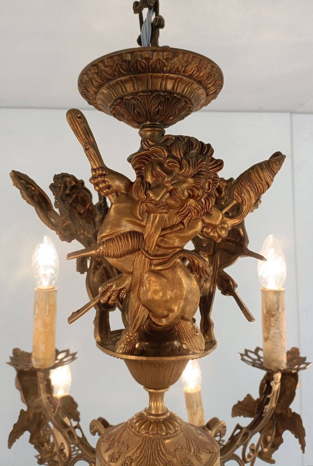 Large French Impressive 12 Arms Lights Castle Medusa Chandelier Lion Heads Htf photo 2597.0