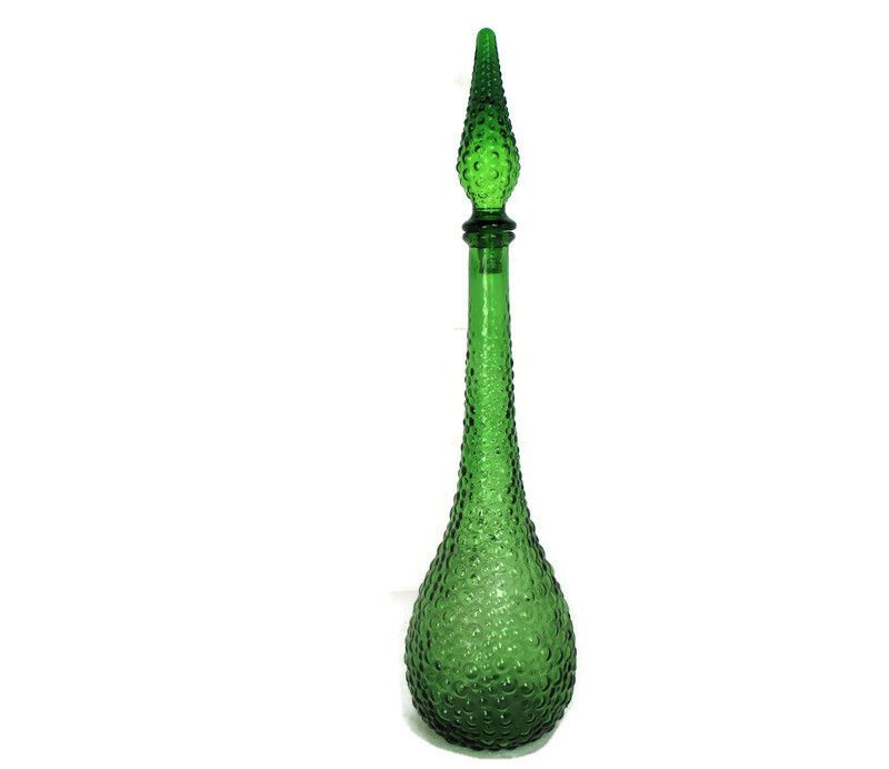 Vintage Art Bubbled Glass Green Empoli  Bottle Italian Decorative Retro  20.66"