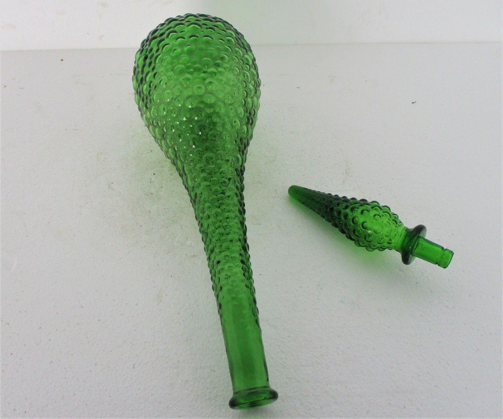 Vintage Art Bubbled Glass Green Empoli  Bottle Italian Decorative Retro  20.66" photo vinterior