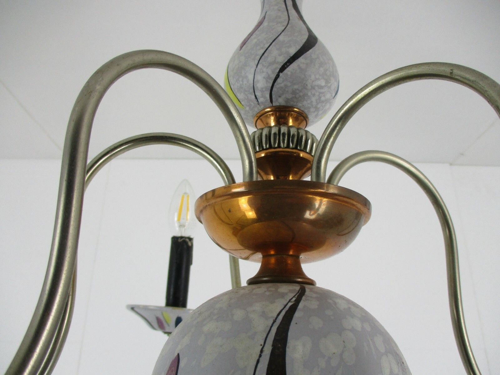 Porcelain Ceramic  Brass Chandelier  West Germany Style 5 Arms Lights Wonderful photo for sale