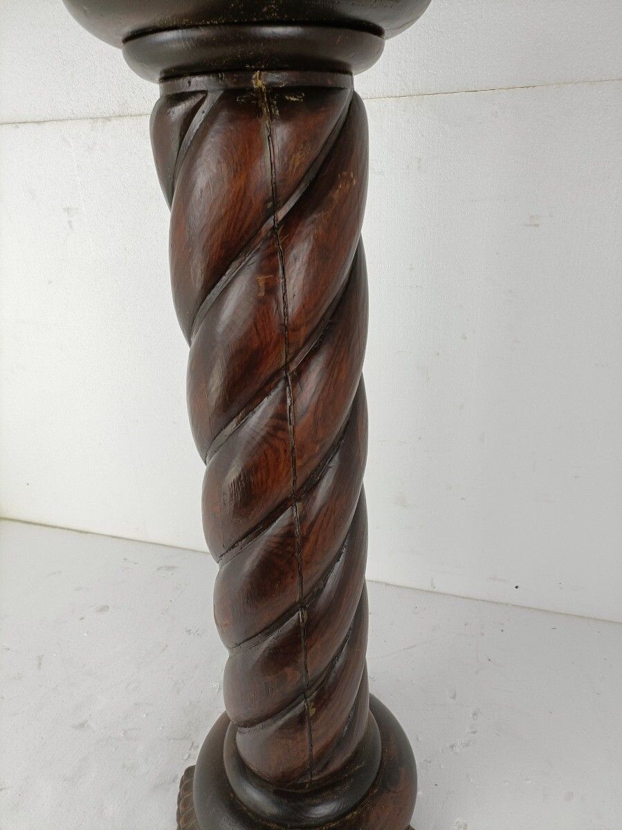 Large Hand Carved Wood Barley Twist  Farmhouse Country Barn Style T  Side Displa photo vinterior
