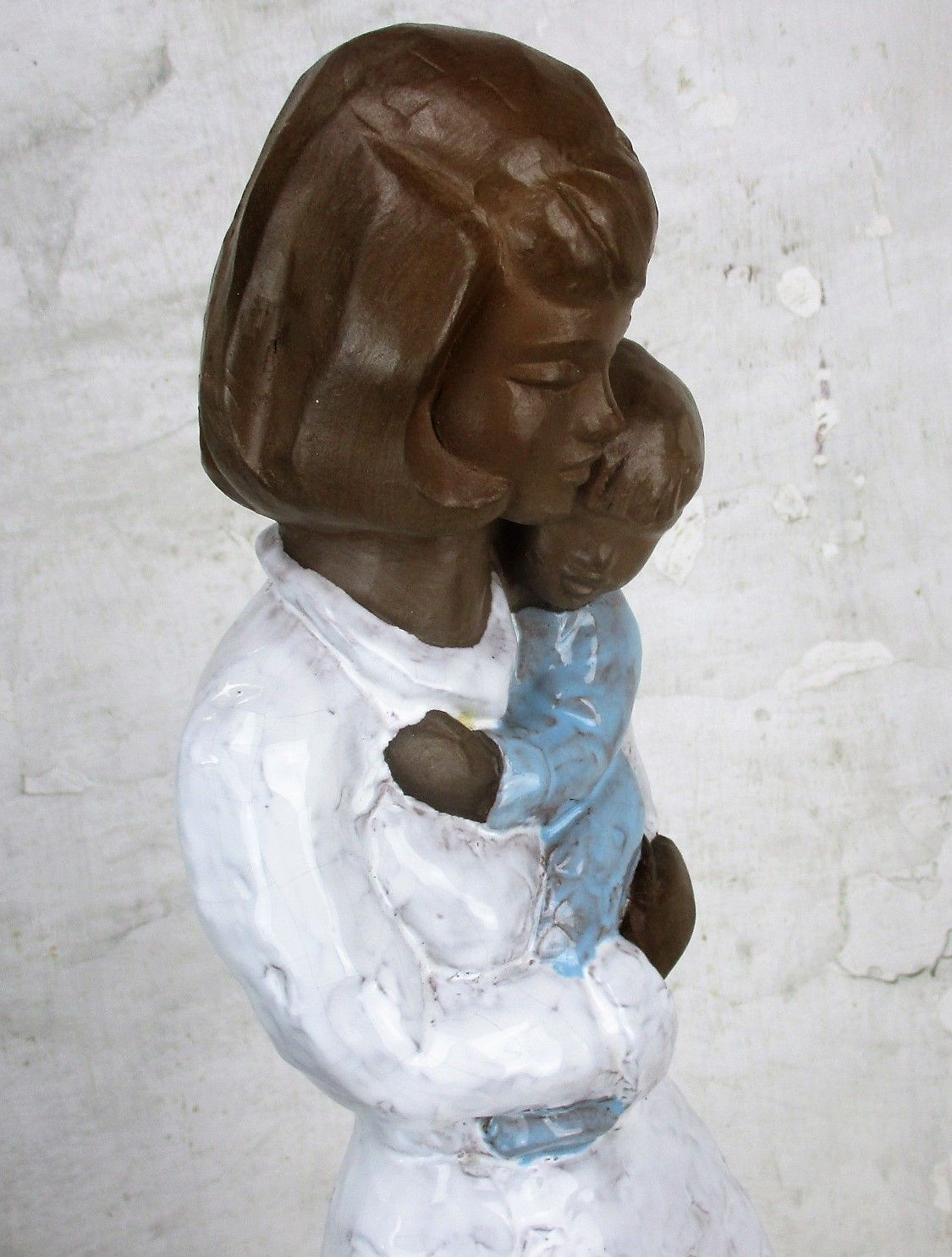 Large Glazed Ceramic Statue Virgin Mary Infant Child Mother And Child Polychrome photo Art