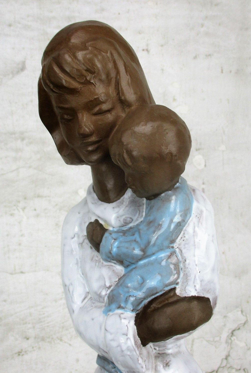 Large Glazed Ceramic Statue Virgin Mary Infant Child Mother And Child Polychrome photo vinterior