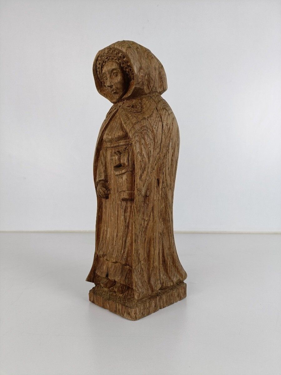 Hand Carved Wooden Statue Figurine Old  Lady Bruges  Sculpture Antique photo for sale