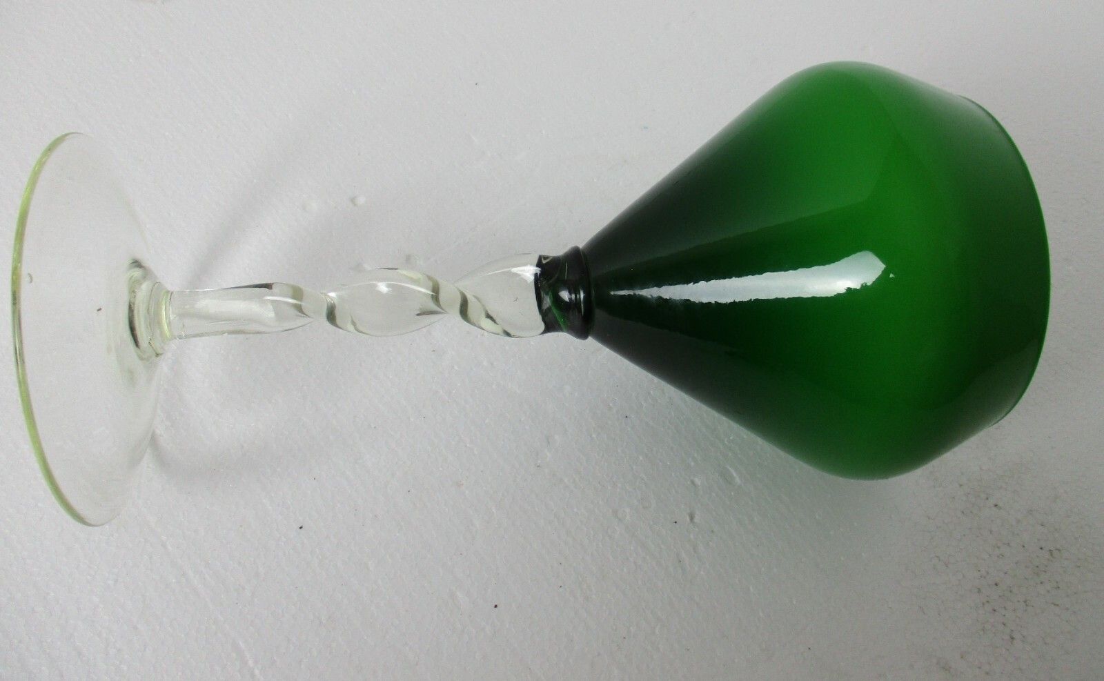 Green Large Glass Vase Goblet Jar Chalice Mid Century Modern Barley Twist Stem photo Home Decor