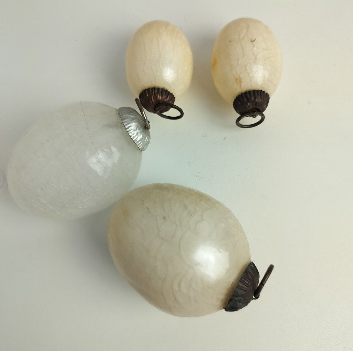 Set Of 4 Antique Christmass Balls Kugels Crackled Glass Ornaments