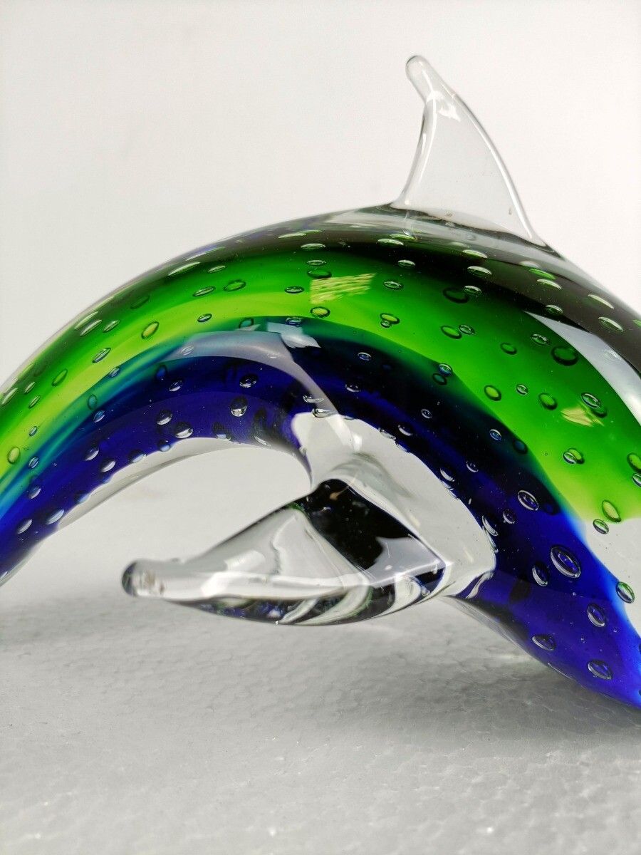 photo for sale Murano Exotic Blue Art Glass Hand Blown Dolphin Italy Signed Gorgeous Vintage