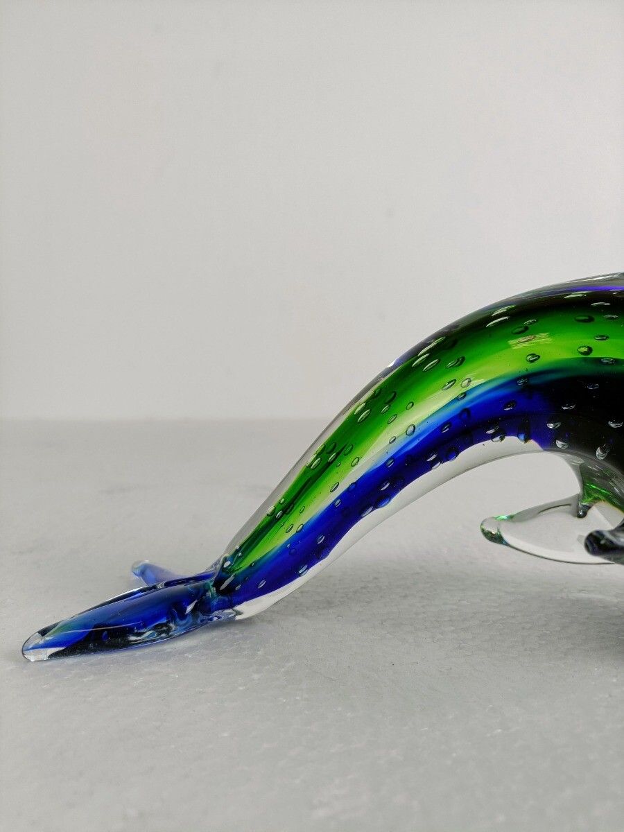 Art Murano Exotic Blue Art Glass Hand Blown Dolphin Italy Signed Gorgeous Vintage photo