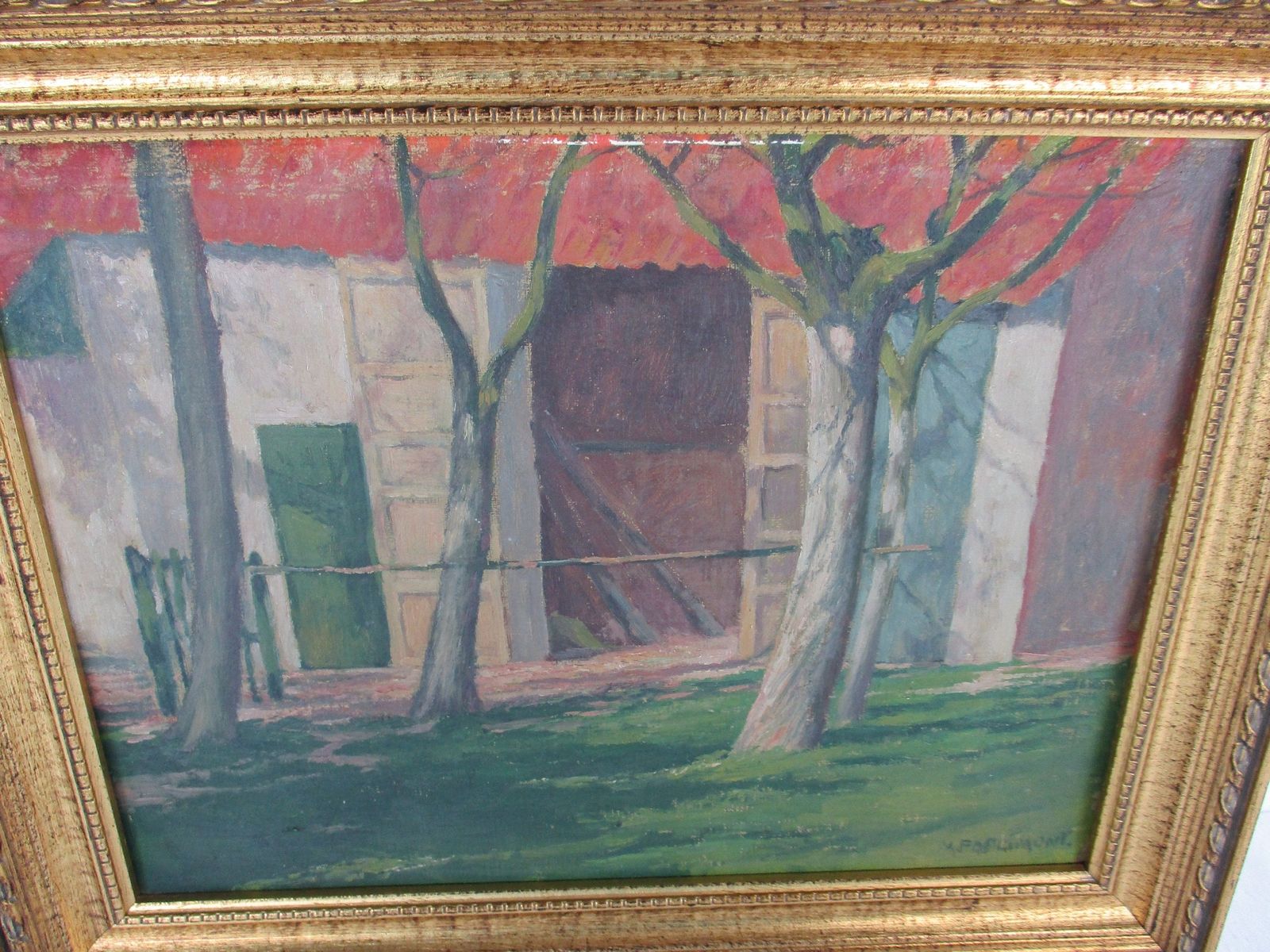 Small Lovely Oil Painting On Canvas Framed Farm Lovely Signed P. Aflimont photo for sale