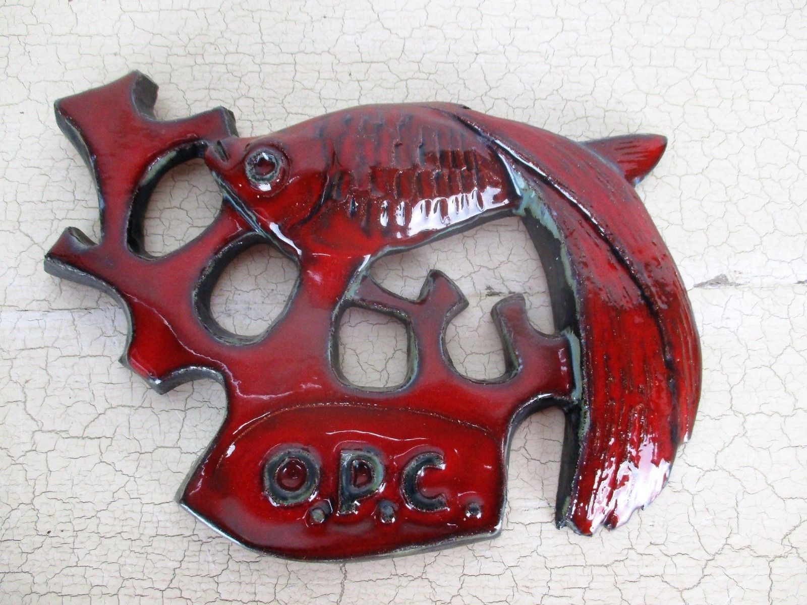Red Wall Hanging Fish Modernist Art Ceramic Wall Plaque Era Amphora  Vandeweghe photo for sale