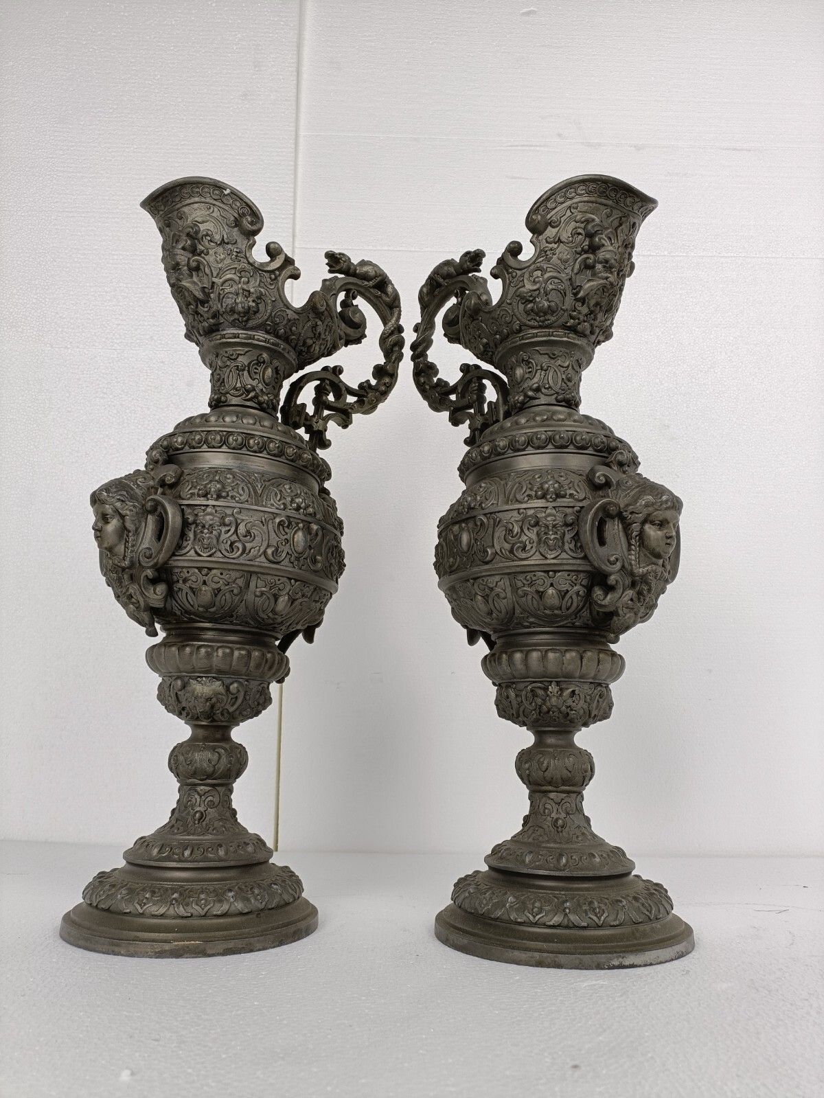 Couple Art Nouveau Jar Pitcher Spelter Art Work Mythology Dragons Medusa Htf photo 668.0