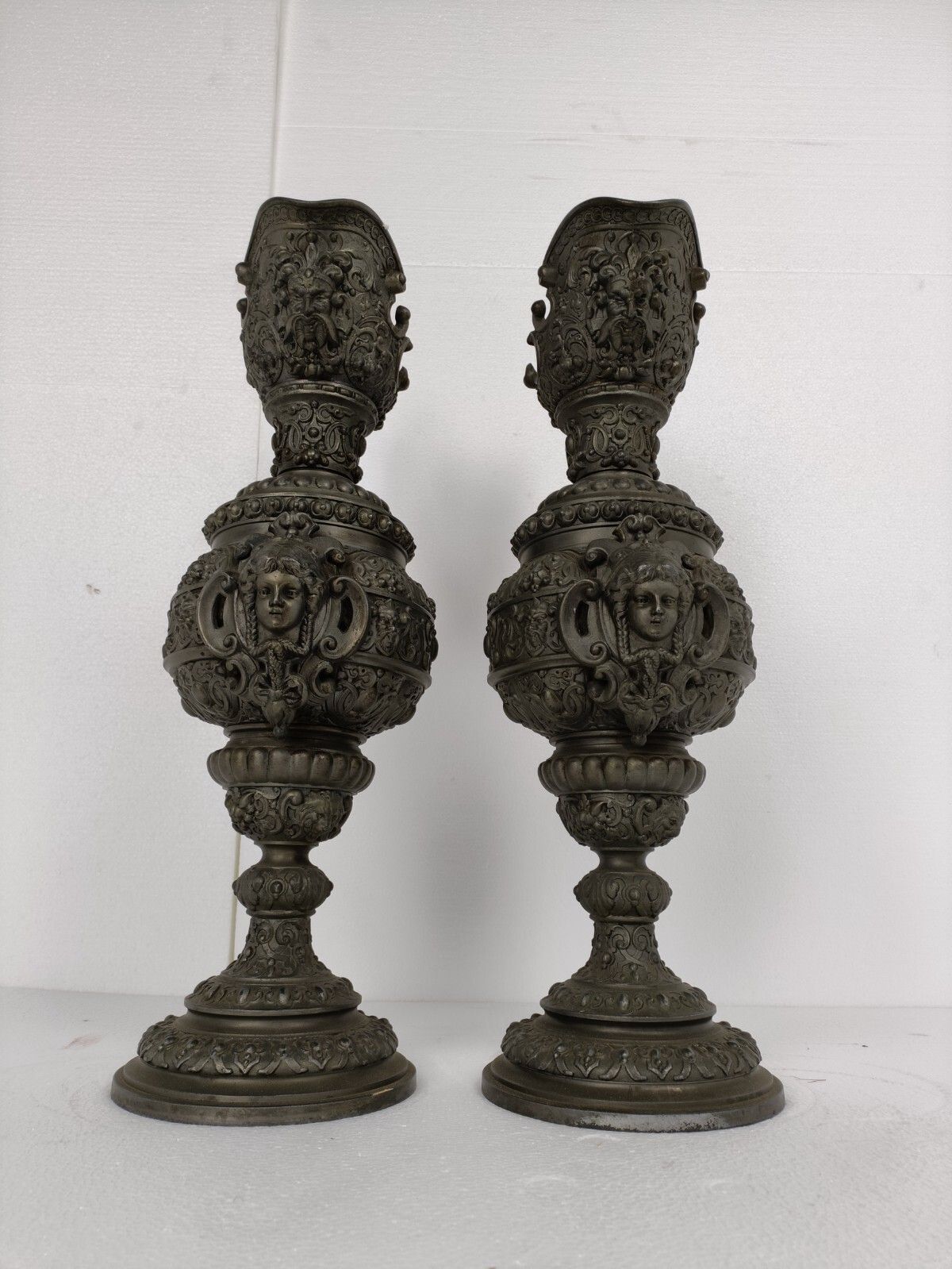 Couple Art Nouveau Jar Pitcher Spelter Art Work Mythology Dragons Medusa Htf photo vintage