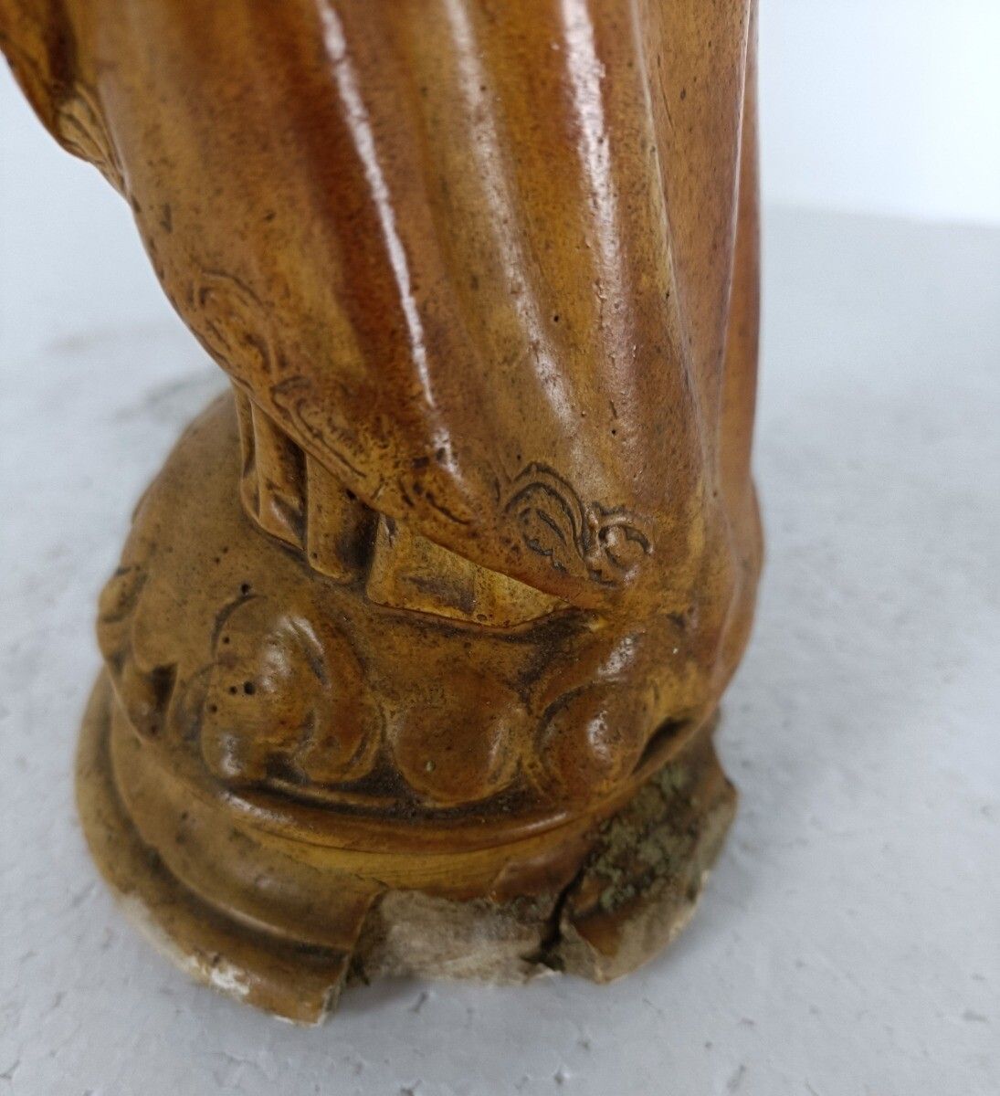 Statue Virgin Mary Infant Jesus Child Gold Brown Plaster Ornate Antique photo vinterior