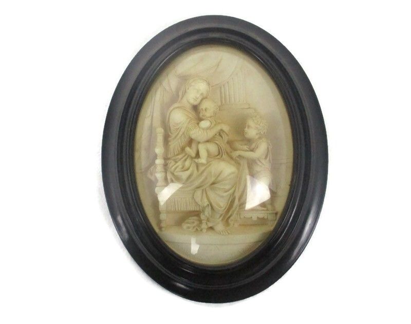 Antique Ornate Frame  Convex Glass Dome Wood  Our Lady Della Sedia Htf Collector