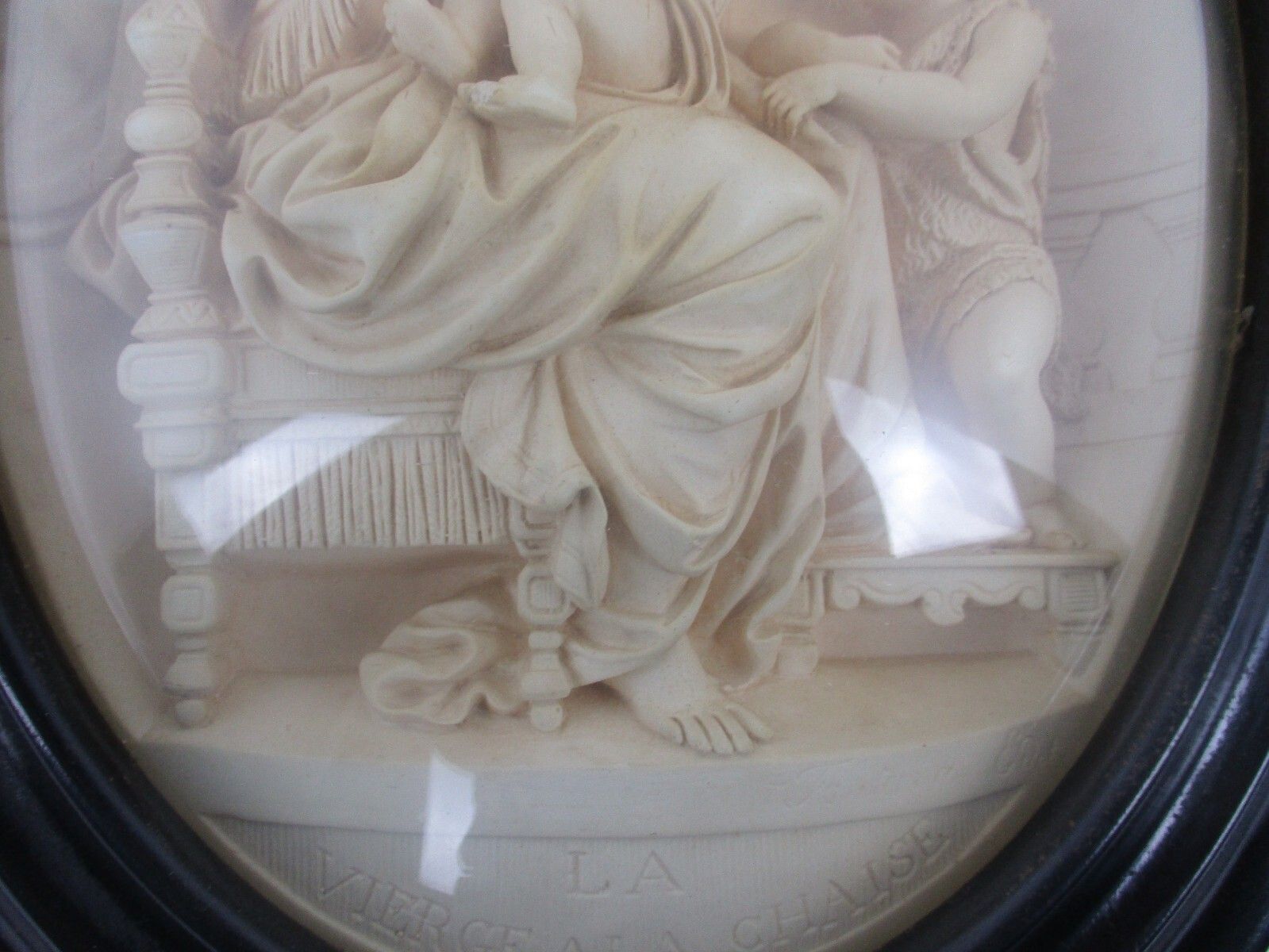 Antique Ornate Frame  Convex Glass Dome Wood  Our Lady Della Sedia Htf Collector photo for sale