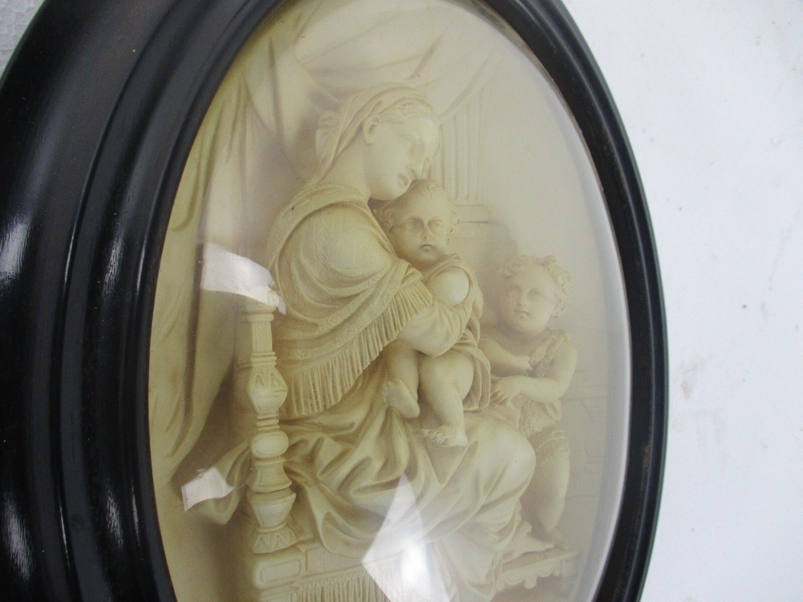 Antique Ornate Frame  Convex Glass Dome Wood  Our Lady Della Sedia Htf Collector photo Home Decor