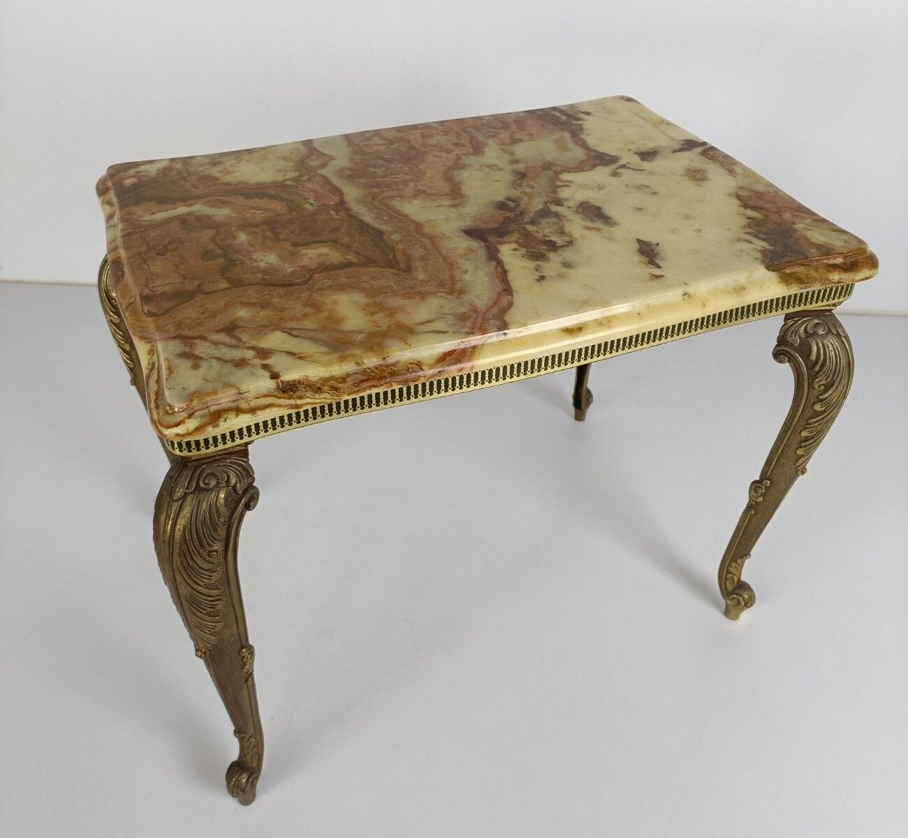 Modernist Hollywood Regency Side Occasional Coffee Wine Table Marble Top Brass O photo furniture