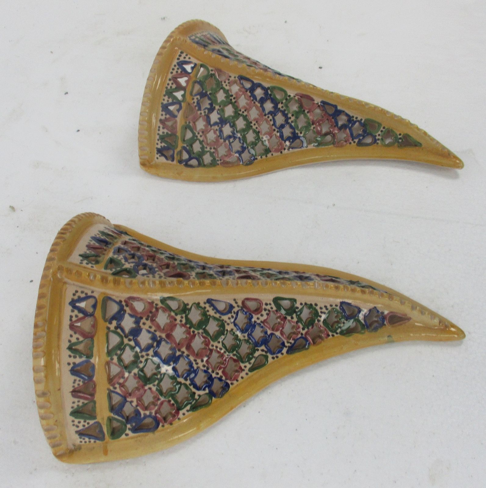 Couple Of Ceramic Wall Hangings Planters Polychrome Hand Made Italian Style Love photo for sale