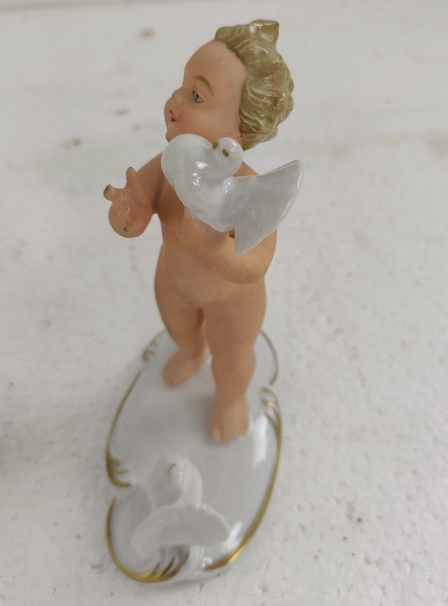Two Figurines Bavaria West Germany Porcelain Putti With Doves Butterfly Angels L photo Home Decor