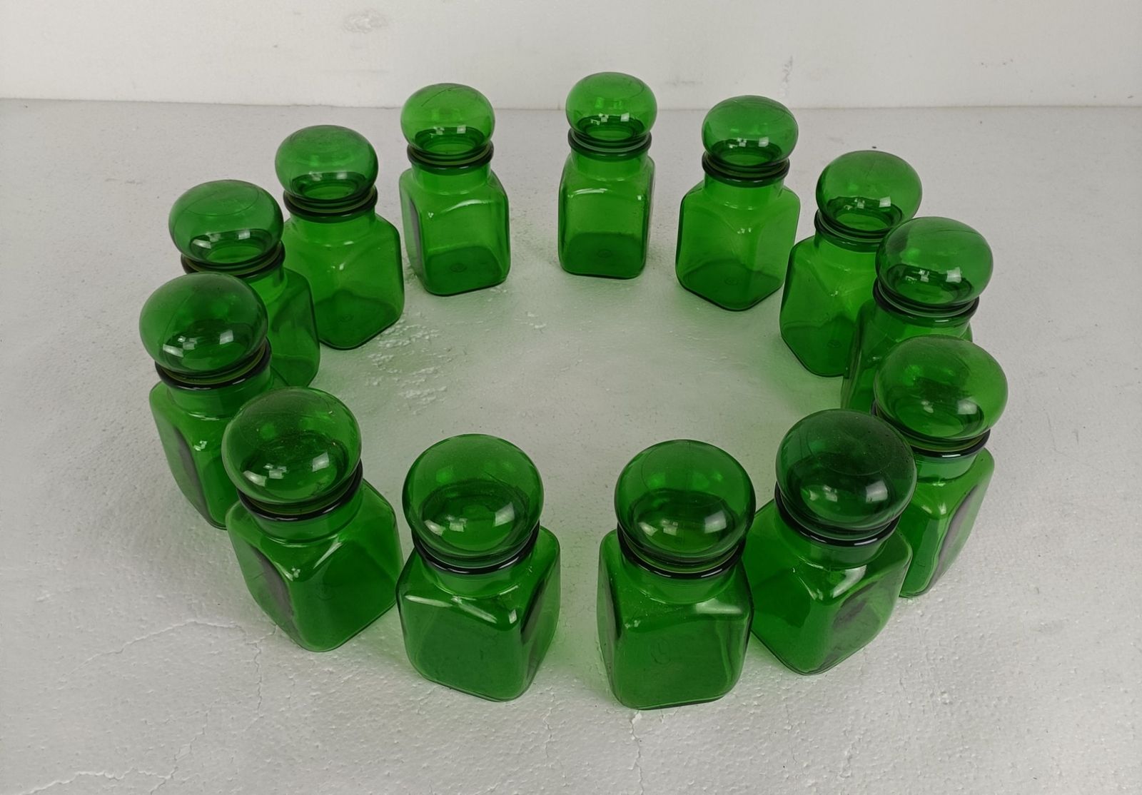 Apothecary Bottles, Pharmacy Bottles With Bubble Stopper, Set Of 13 Emerald Gree photo buy