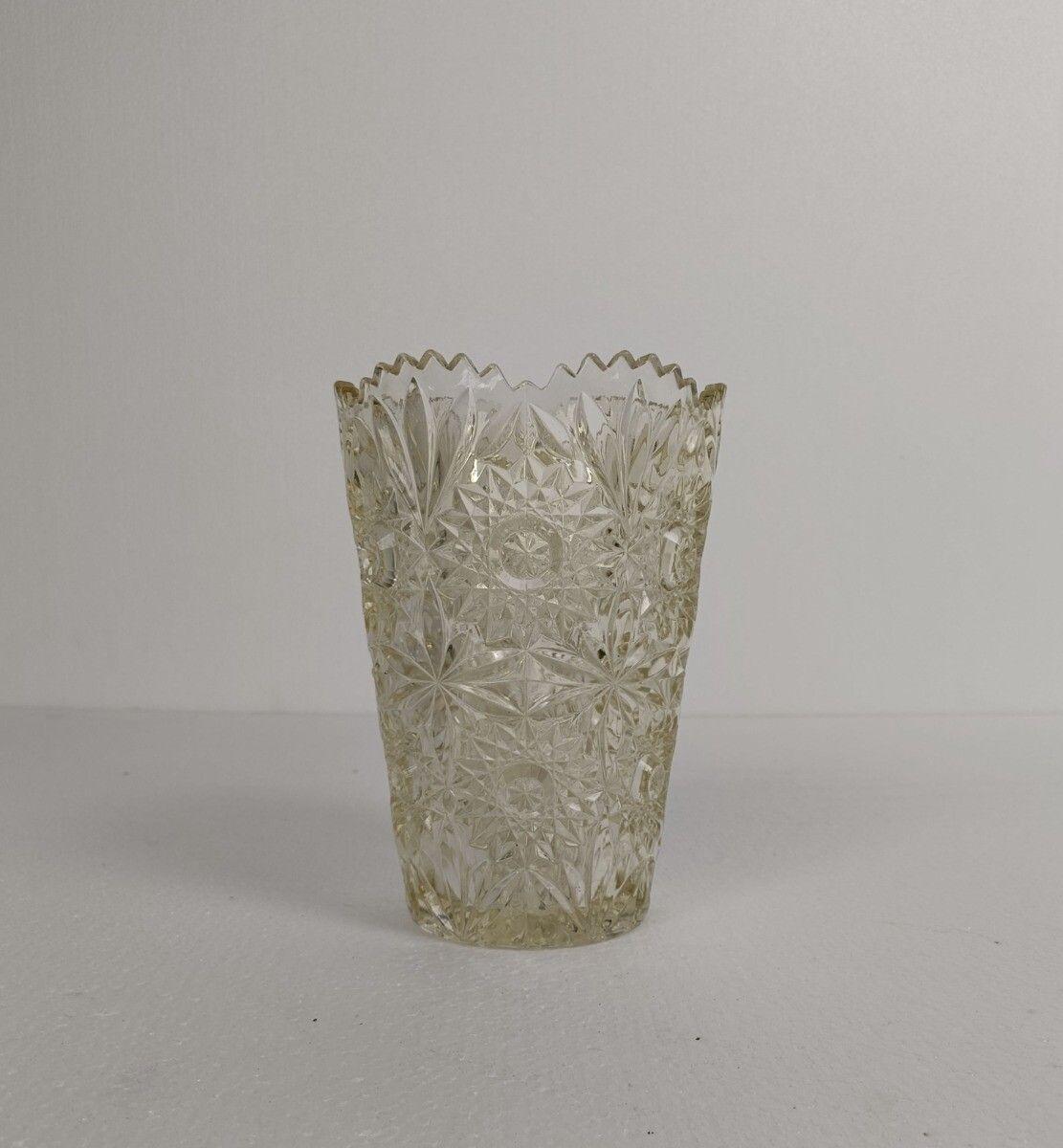 Art Glass Crystal Vase Val St Lambert Style  Clear Almost Yellow Crystal Cut photo furniture