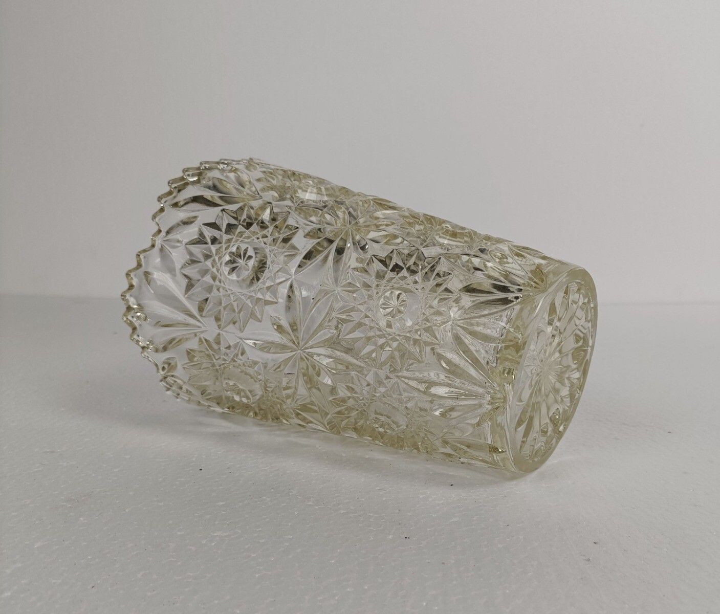 Art Glass Crystal Vase Val St Lambert Style  Clear Almost Yellow Crystal Cut photo for sale