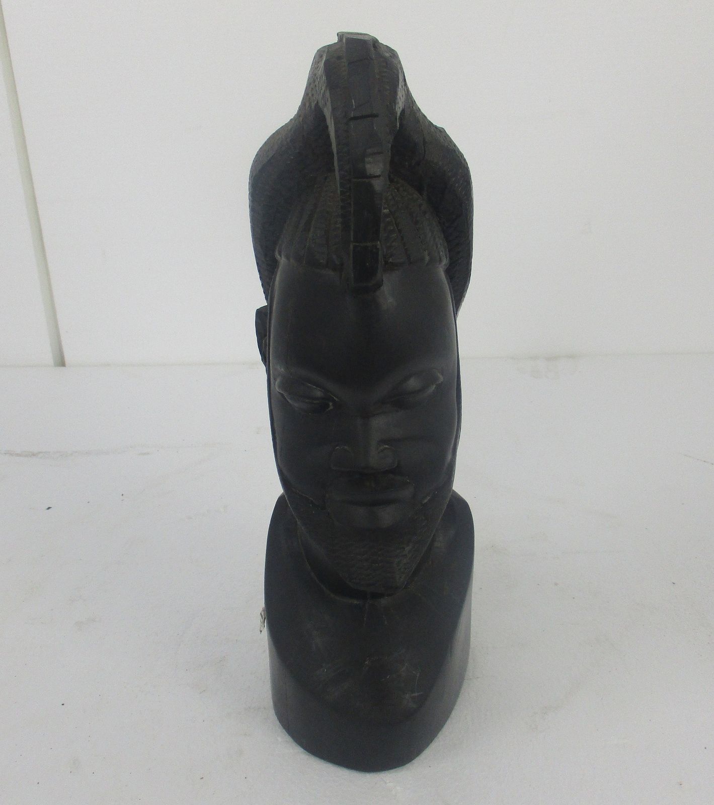 Large Vintage African Statue Handmade Carved Dark Wood Tribal Art Man Bust photo furniture