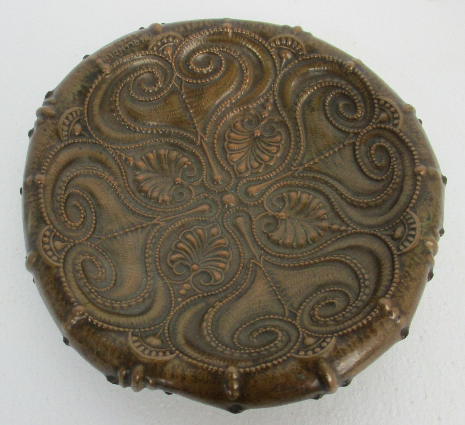 Art Piece Verlinden Lier Ornate Baptismal Dish Bowl Hammered  Brass  Signed Wow photo for sale