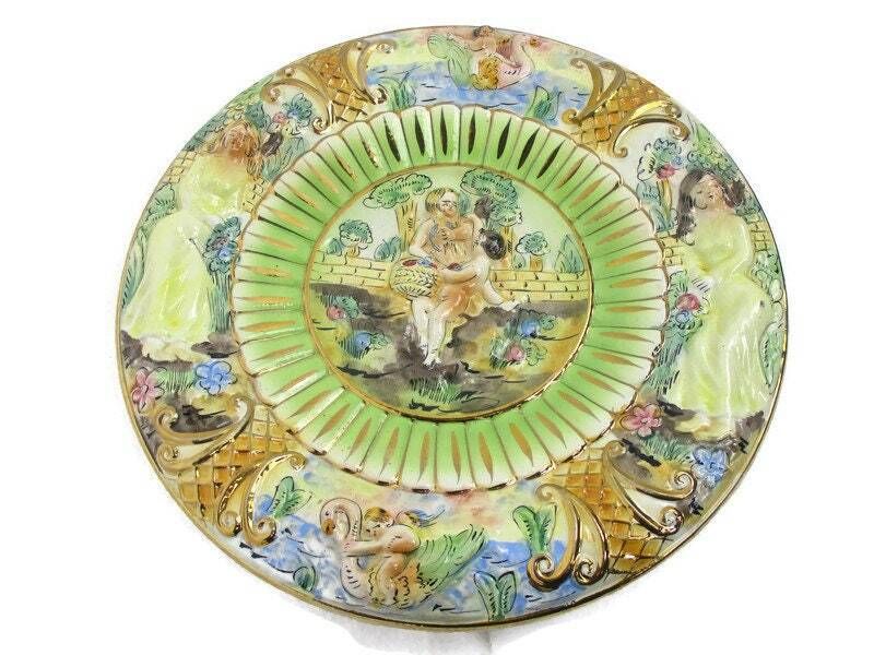 Capodimonte Charger Plate Plaque Porcelain Italy Marked Cherubs Playing In Garde