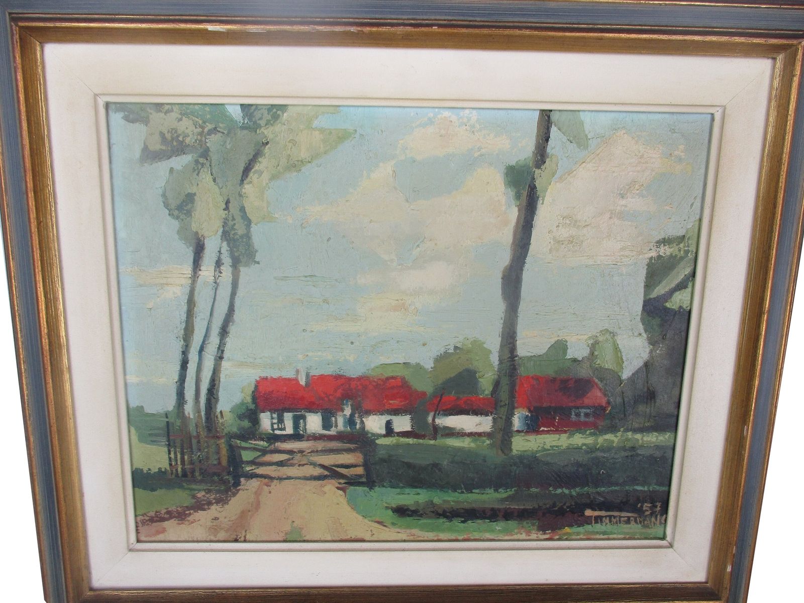 Oil Painting Canvas Framed Signed Timmermans 1957 Lovely Nostalgic Farm House photo furniture