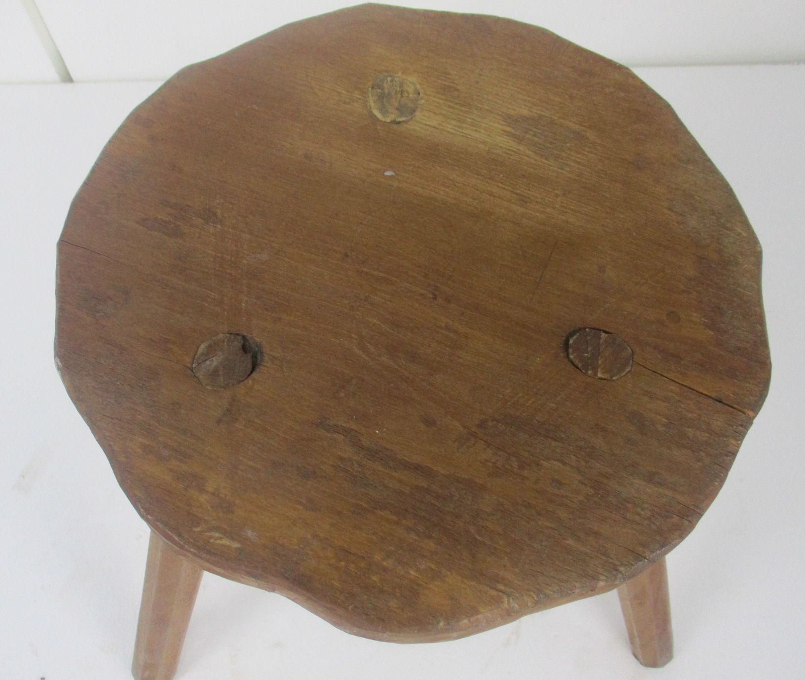 Hand Carved Wood Tripod Milking Stool Pedestal Table Pedestal Barn Style Funky photo for sale